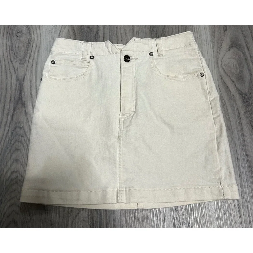 We The Free Womens Notched Waist Denim Mini Skirt Cotton Blend 27 Cream White